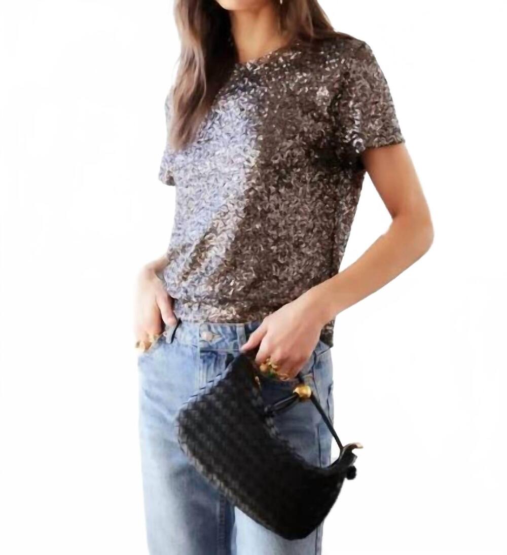 NEW FIFTEEN TWENTY stacey sequin short sleeve top in gunmetal